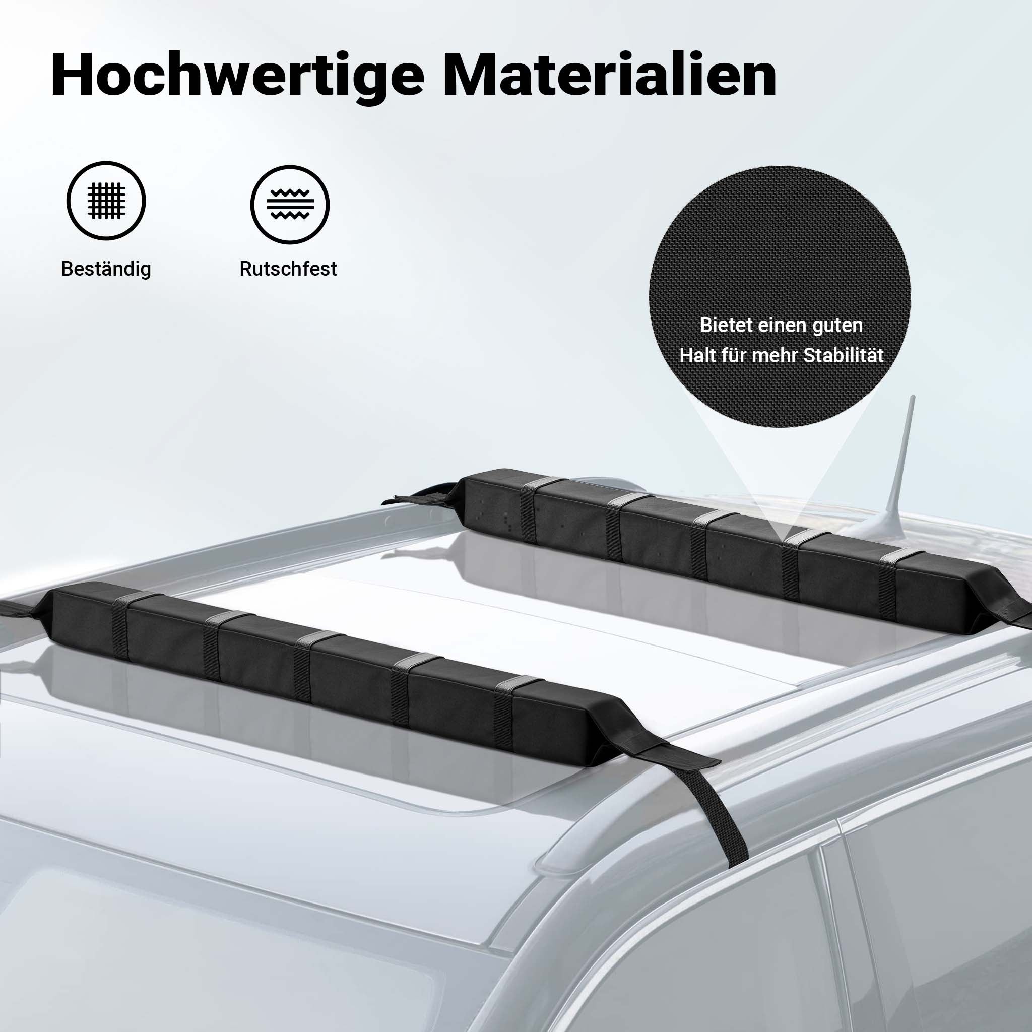 2x Barre portatutto per auto, barre morbide portapacchi universali, capacità 75 kg, per surf, kayak, sci