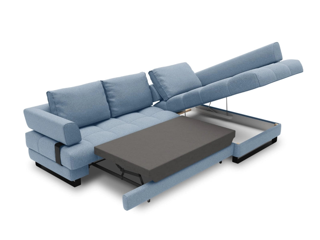 Cosmopolitan Design - Divano convertibile angolare destro con contenitore "Clinton" 5 posti in tessuto strutturato blu 