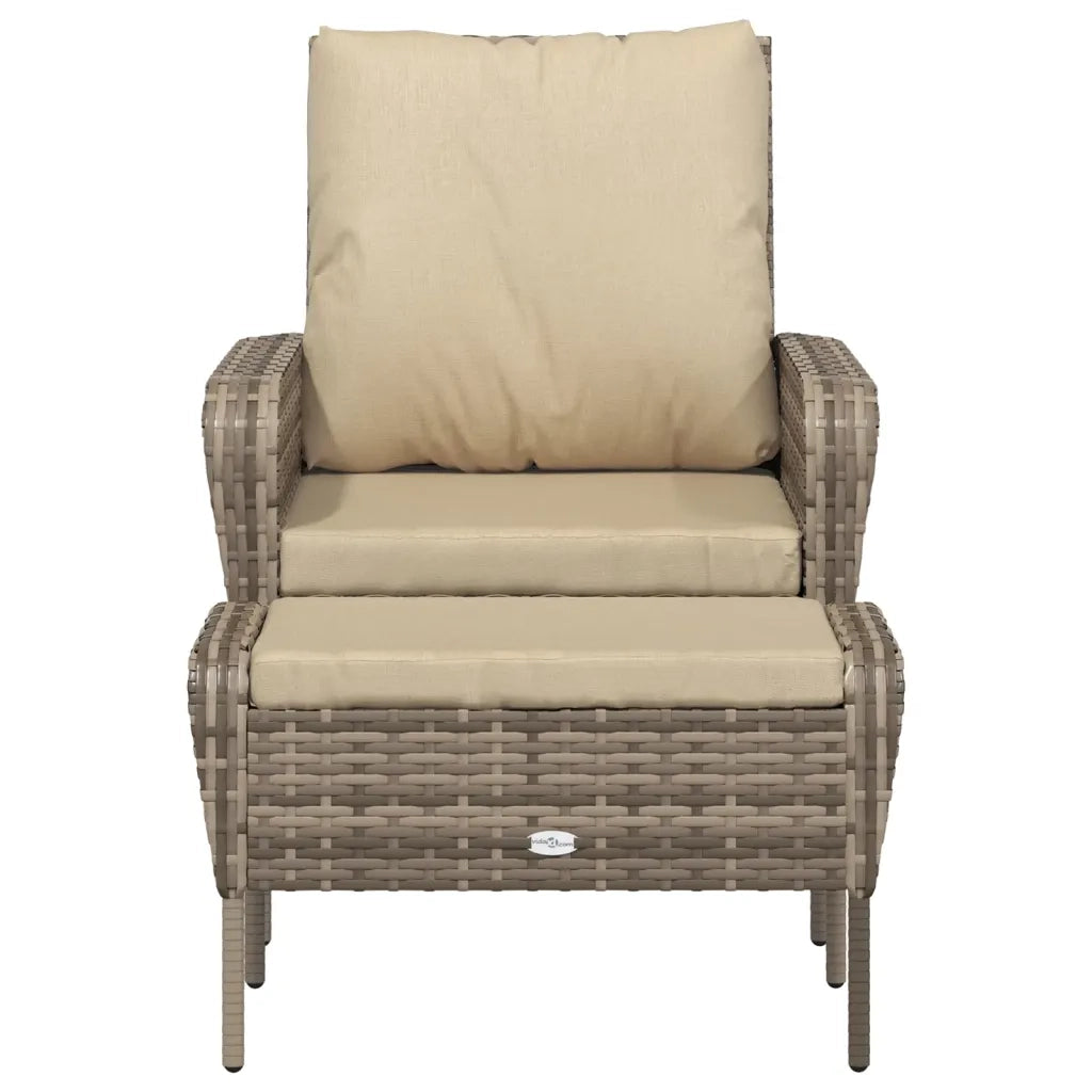 Poltrona da Giardino con Poggiapiedi Polyrattan Marrone Chiaro CFW2301066