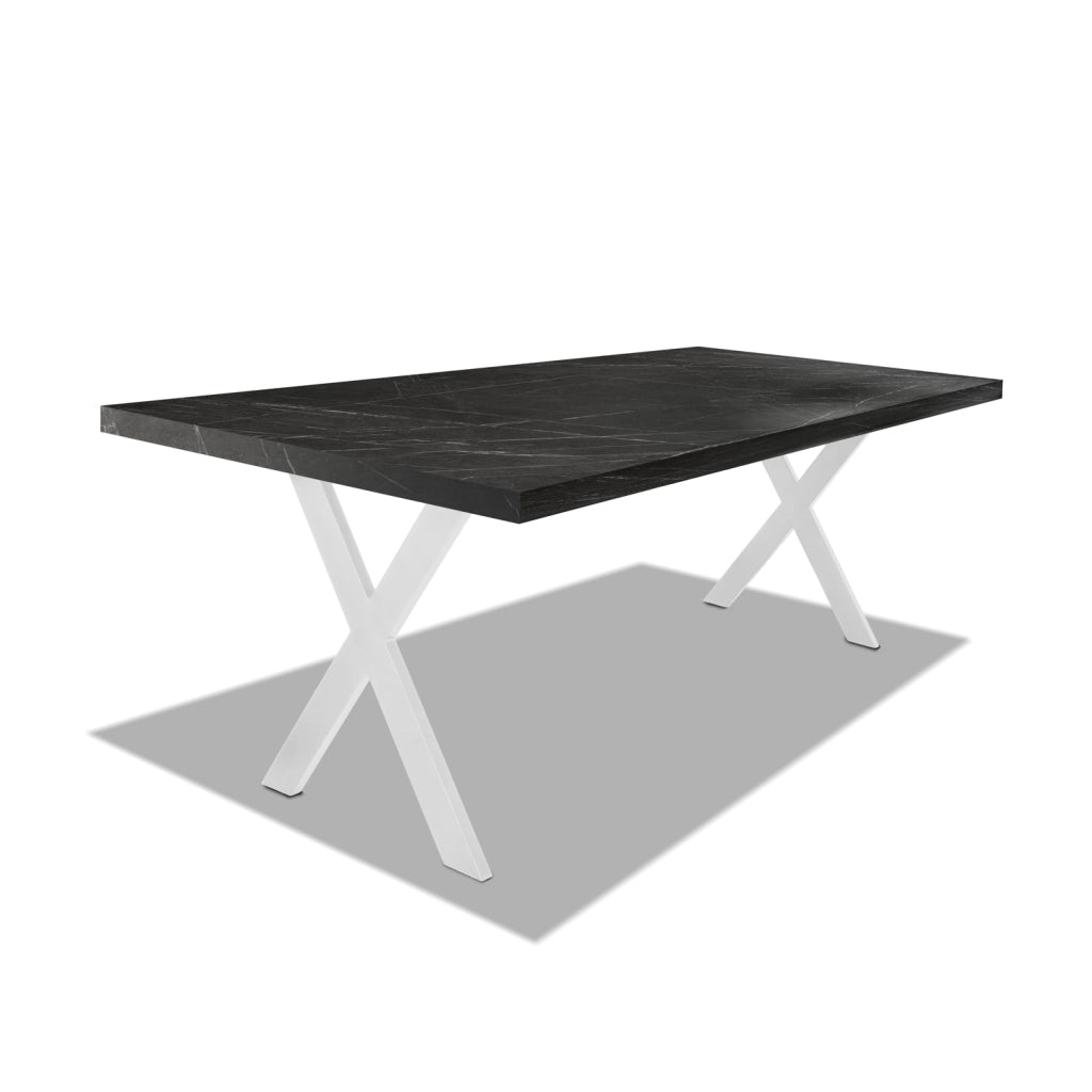 Tavolo da pranzo in legno e metallo con piedi a X bianchi - 220x100 cm