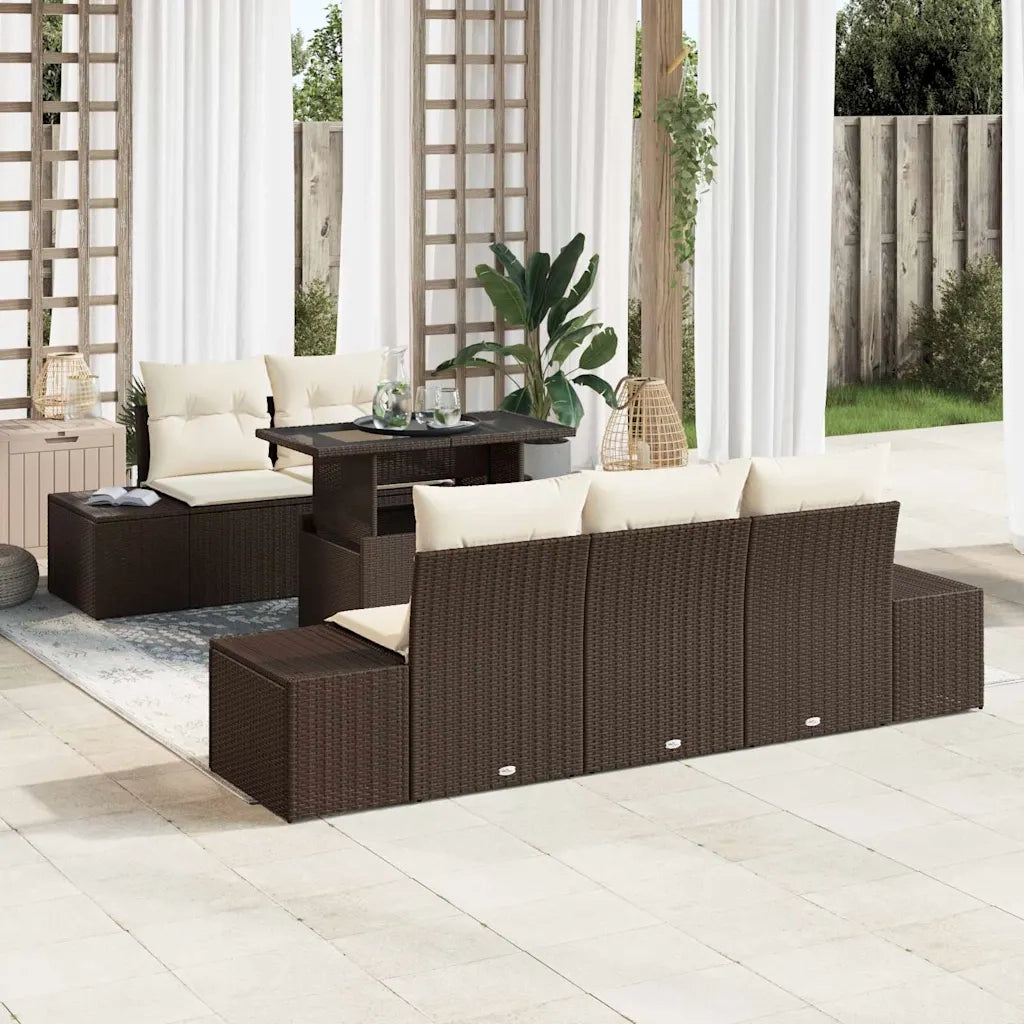 Set di divani con cuscino 6 pcs Marrone e Crema polyrattan