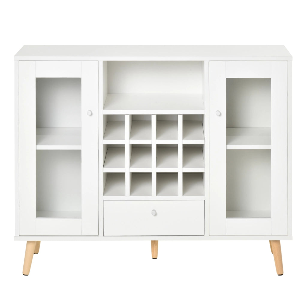 Mobile Cucina con Bottigliera, Cassetto e 2 Ante a Vetro ¨C zephmum ¨C Bianco 100x33x80 cm