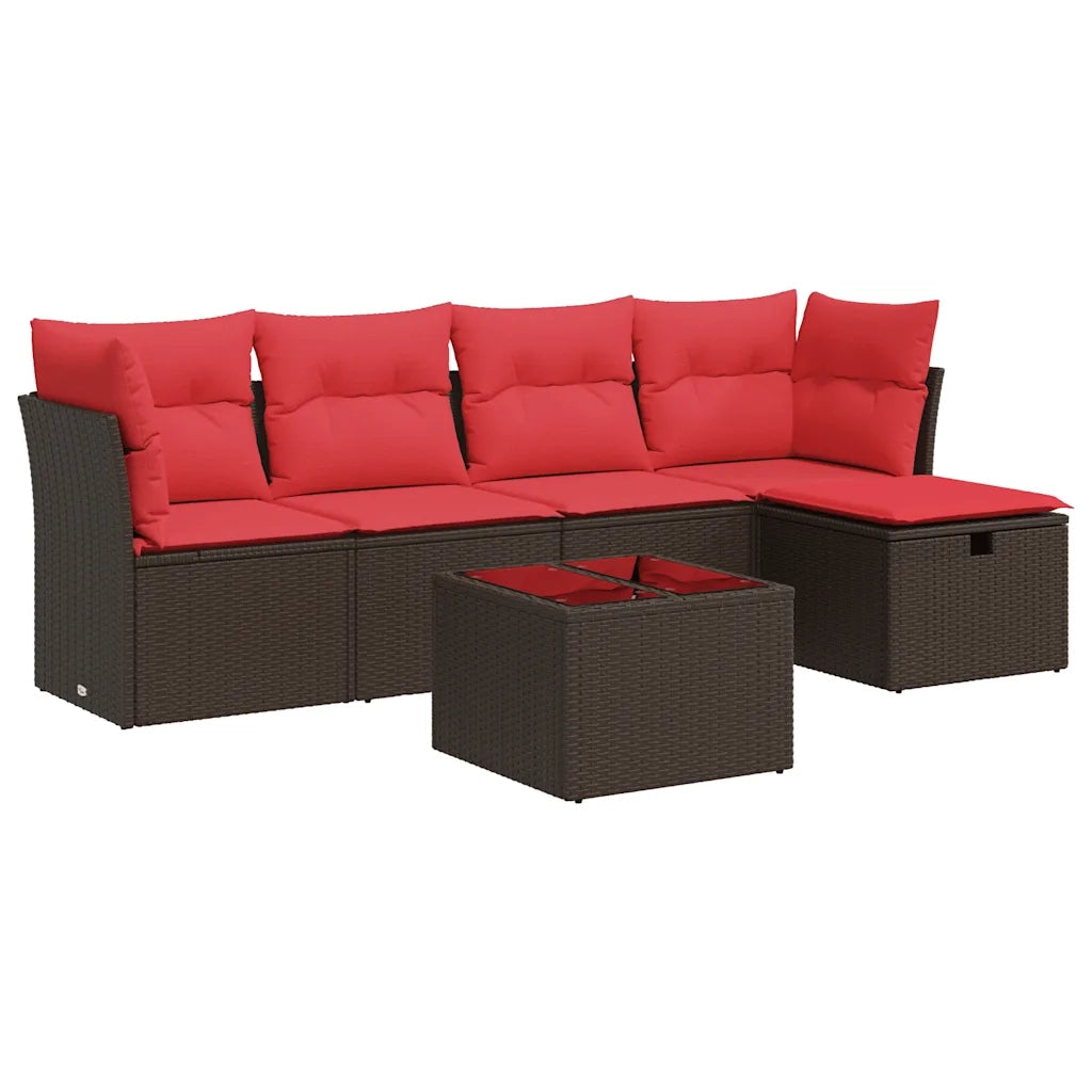 Set Divano da Giardino 6 pz con Cuscini Marrone in Polyrattan