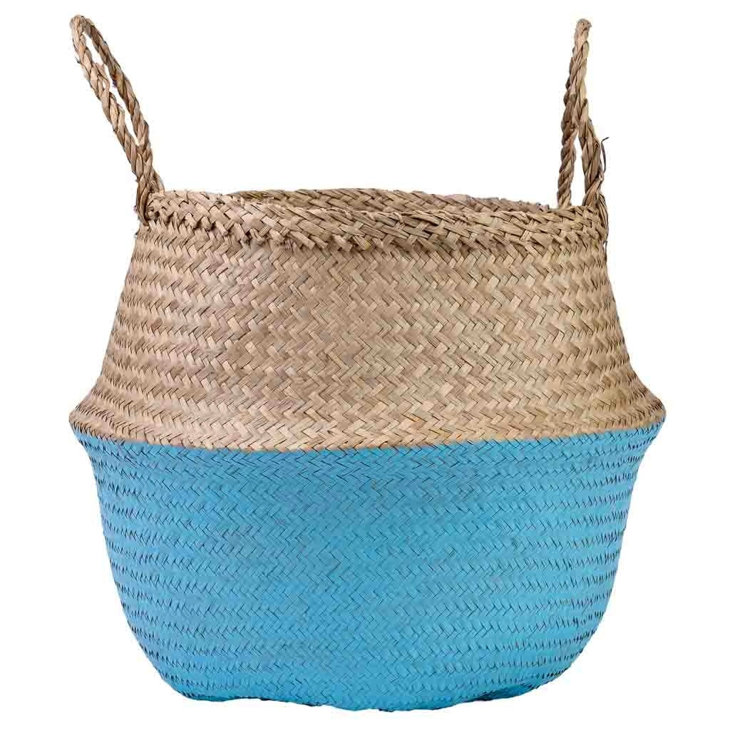 Cestino blu naturale con manici, D35x30/46h cm