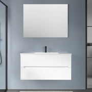 Mobile bagno sospeso 100 bianco cannettato 2 cassetti lavabo e specchio Rigo