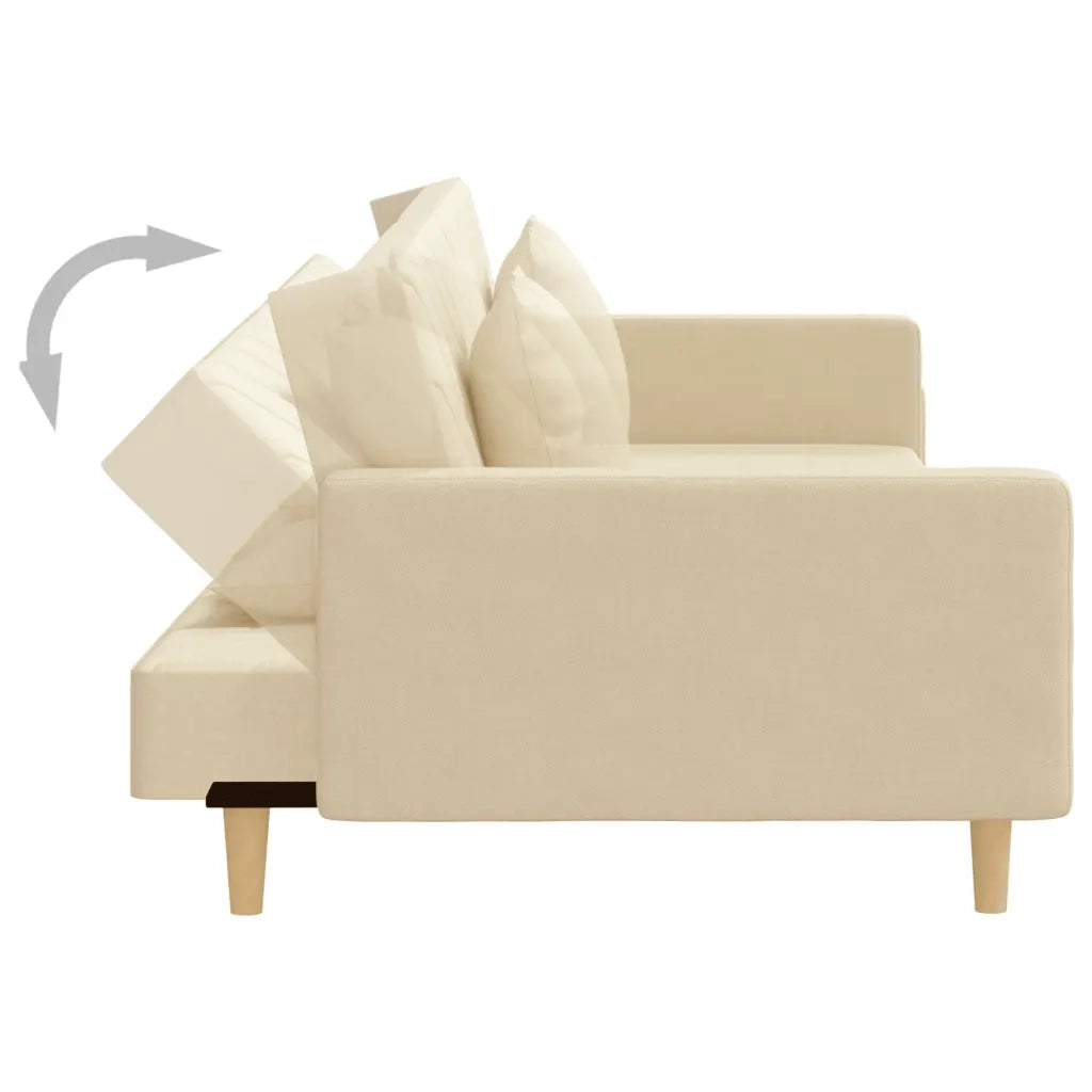 Divano Letto a 2 Posti con 2 Cuscini Crema in Tessuto 375902
