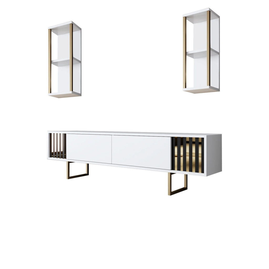 Porta TV in legno "Gold Line" - 180 x 30 x 48 cm - Bianco-Nero