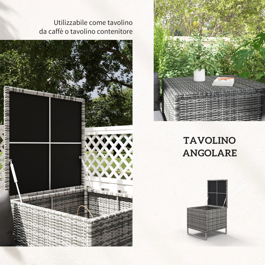 Set da Giardino 4 Pezzi con 2 Divani 2 Posti, Tavolino da Caff¨¨ e Tavolino Alto, in Acciaio e Rattan