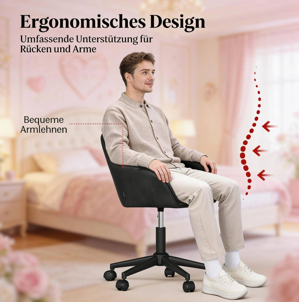 Sedia da ufficio ergonomica in velluto nero, regolabile
