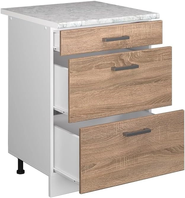 Base universale R-Line, Sonoma, 60 cm con cassetti, adatto per la conservazione di accessori per la pulizia e per la casa