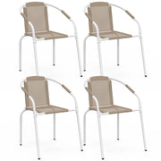 IDMarket - Set di 4 sedie da giardino impilabili THELMA in metallo e textilene, bianco e beige