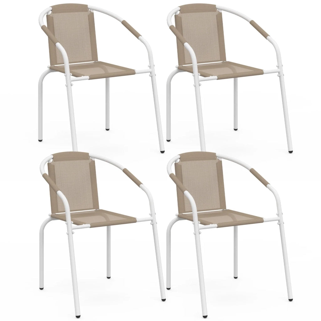 IDMarket - Set di 4 sedie da giardino impilabili THELMA in metallo e textilene, bianco e beige