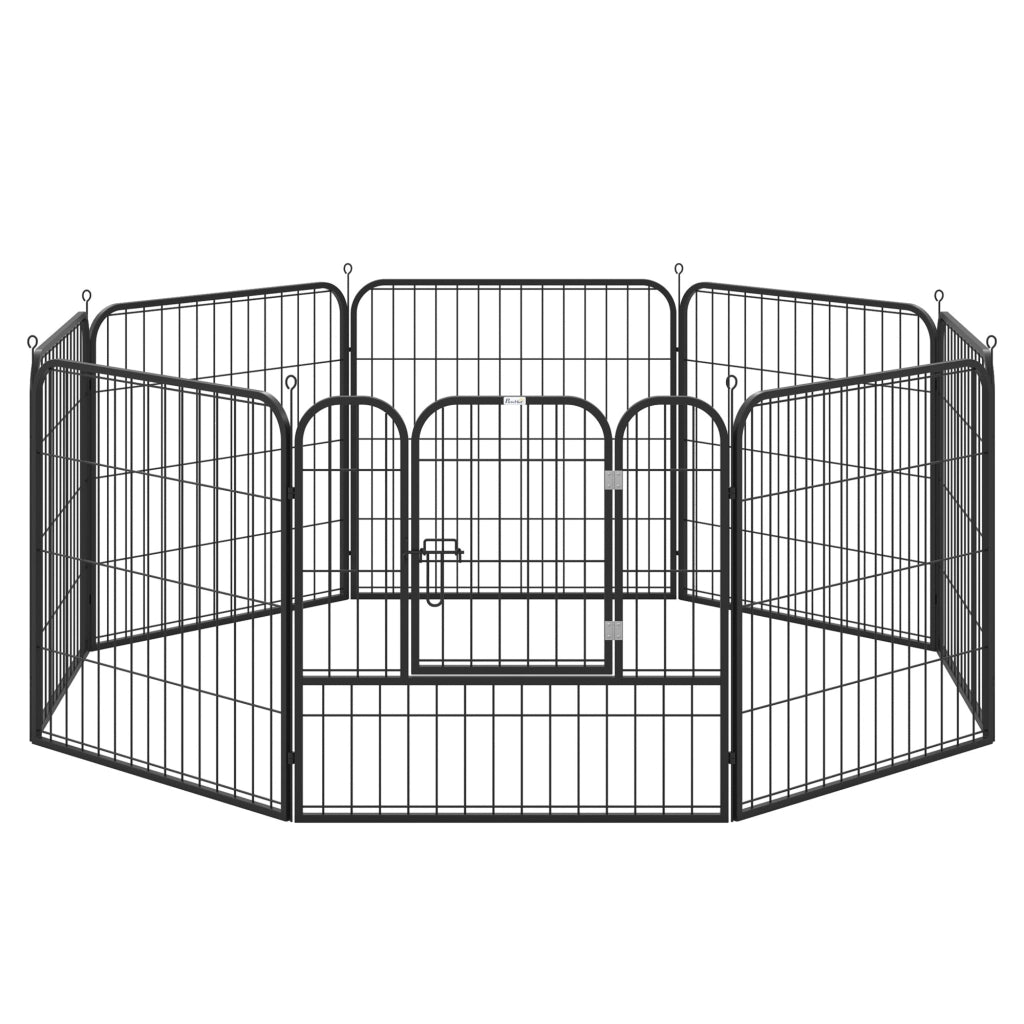 Recinto per Cani Modulare 8 Pannelli 79x79 cm in Acciaio e Metallo Nero