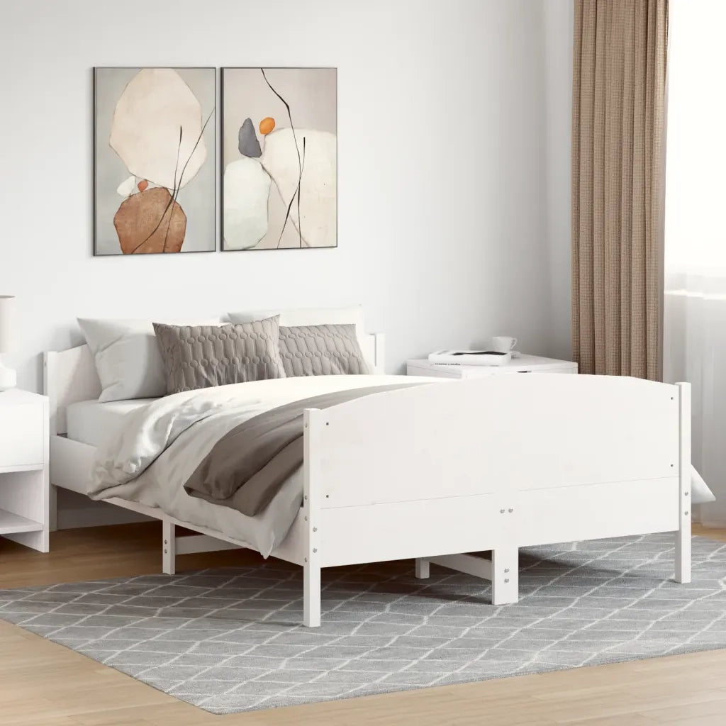 Giroletto con Testiera Bianco 160x200 cm Legno Massello di Pinocod mxl 87350