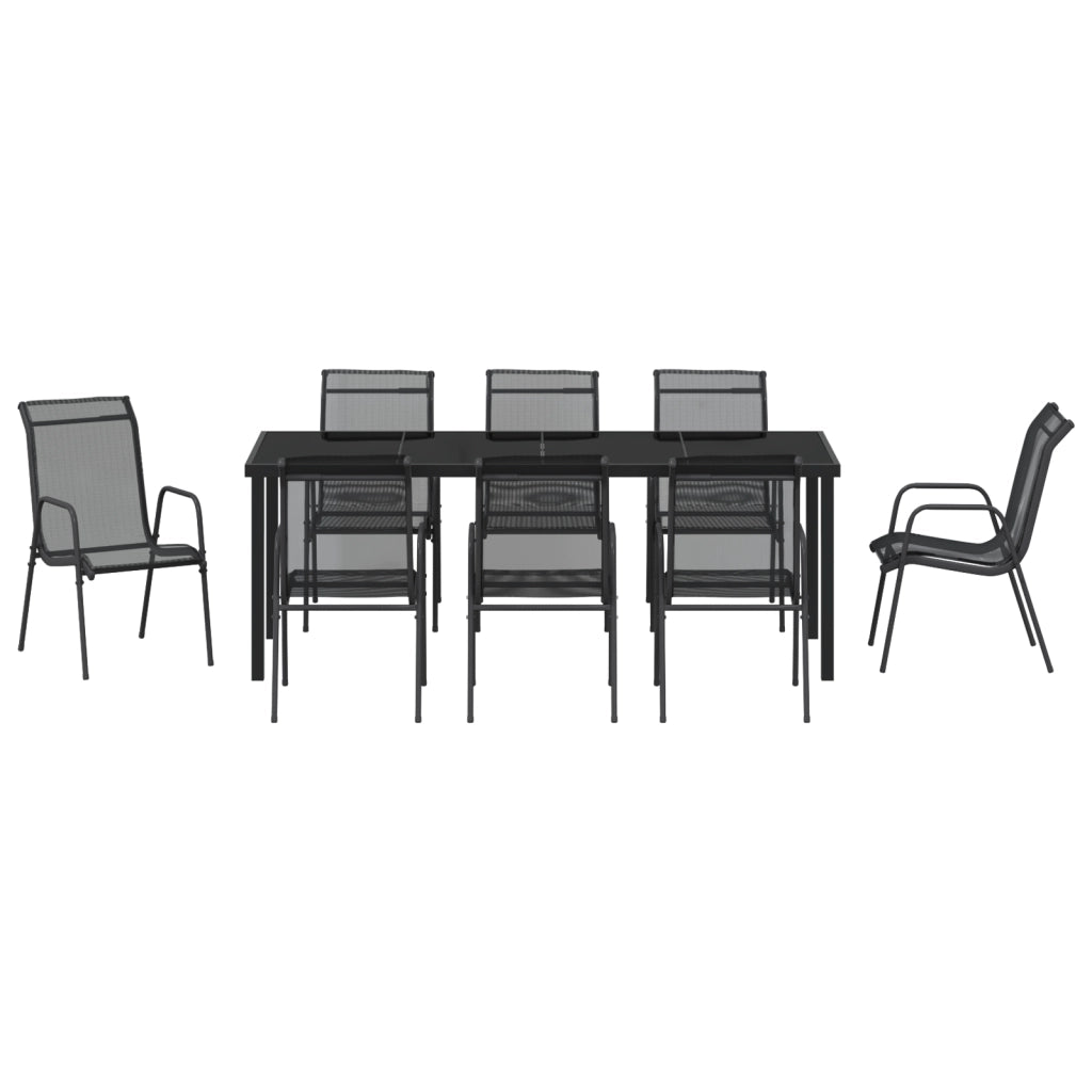 Set da Pranzo da Giardino 9 Pezzi Nero Textilene e Acciaio