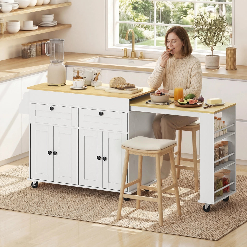 Tavolo da cucina allungabile con cassetti e ruote ¨C Zephmum ¨C Bianco