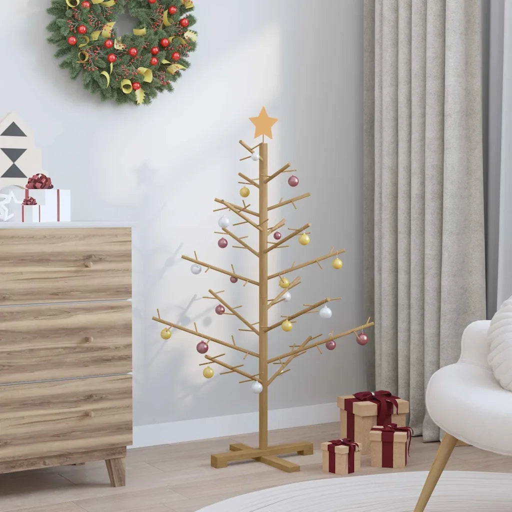 Albero di Natale in legno con supporto Marrone 125 cm 42018060
