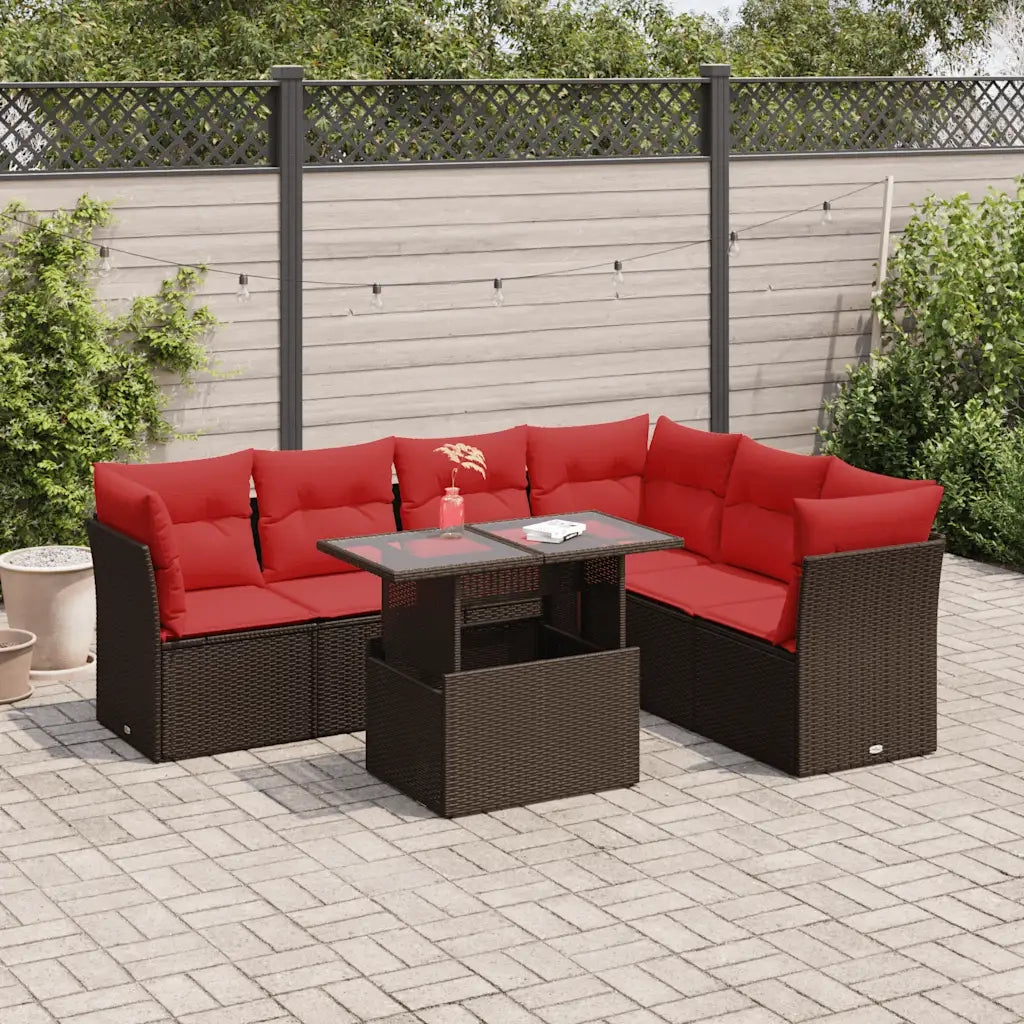 Set Divani da Giardino 7pz con Cuscini Marrone Polyrattan Acacia 3326175