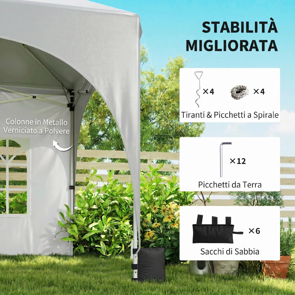Gazebo da Giardino Pieghevole con Pareti ¨C zephmum ¨C Bianco 3x6 m
