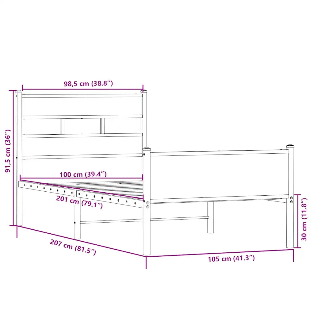 Letto singolo | Letto per adulti | Giroletto senza Materasso Rovere Sonoma 100x200cm in Truciolato