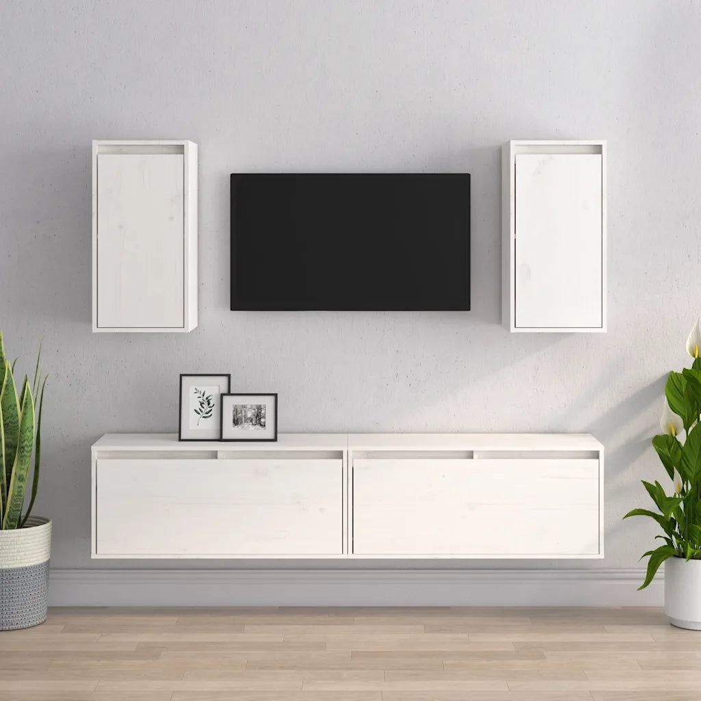 Mobili Porta TV 4 pz Bianchi in Legno Massello di Pino cod mxl 15253