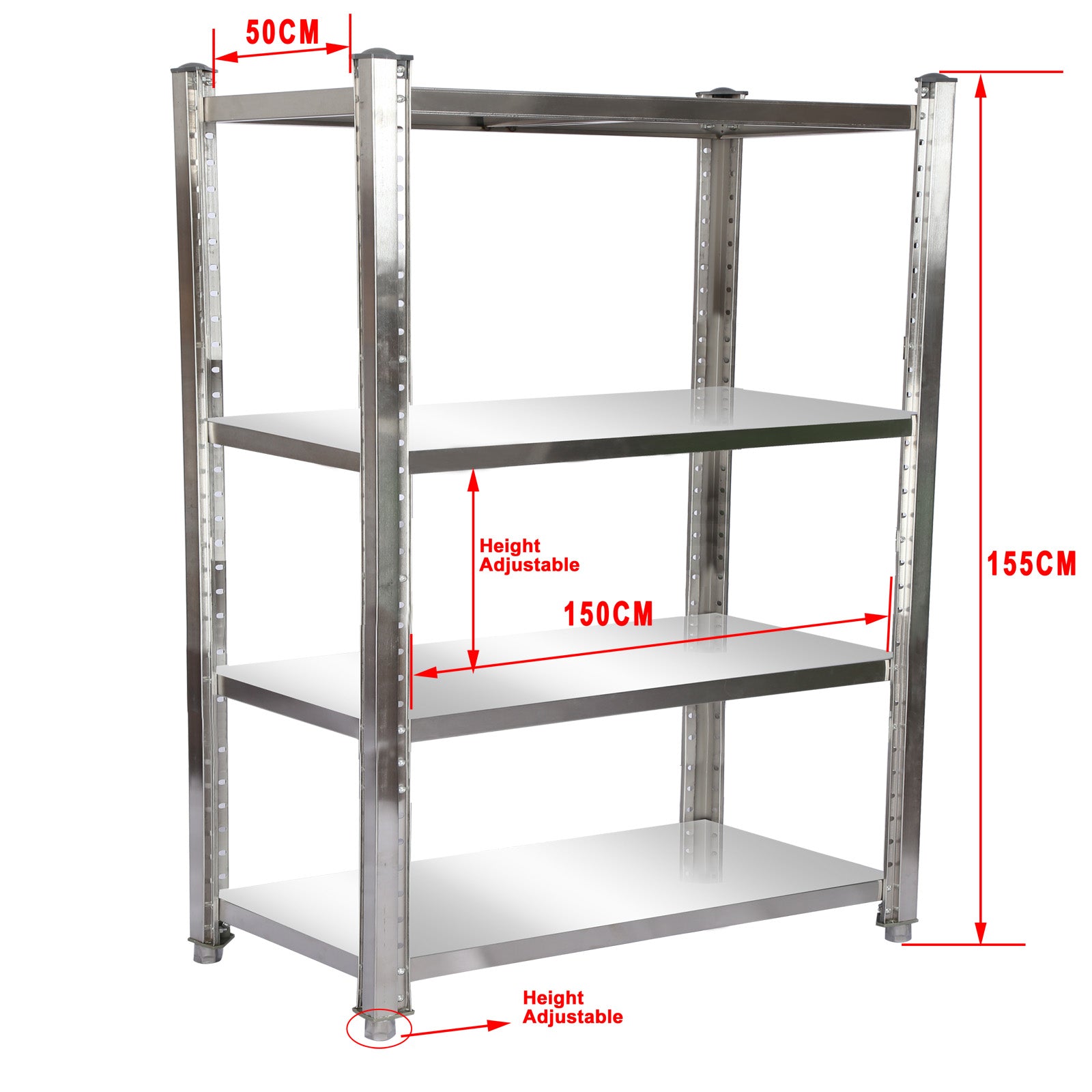 Scaffale in acciaio inox 150x50x155cm 4 ripiani per uso domestico e professionale