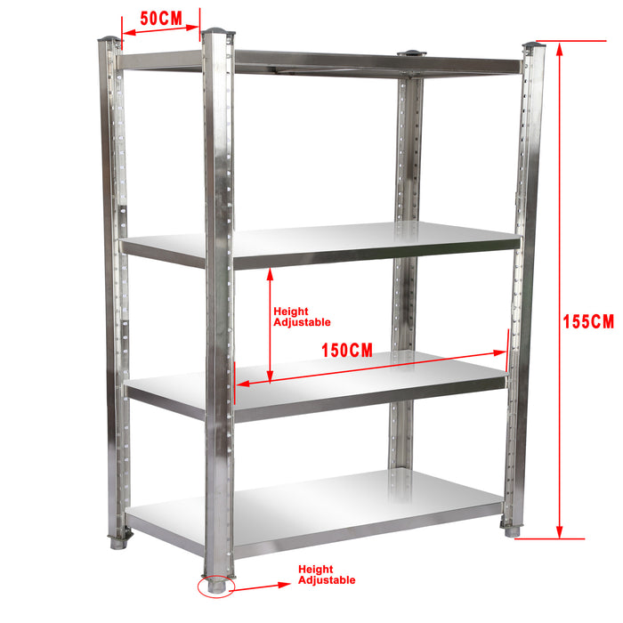 Scaffale in acciaio inox 150x50x155cm 4 ripiani per uso domestico e professionale