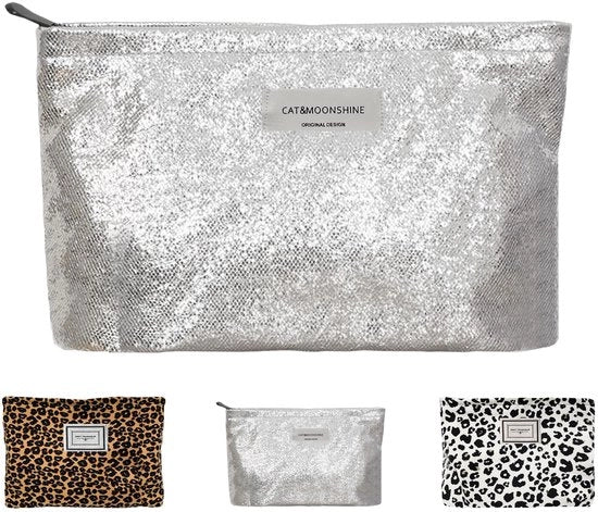 Borsa cosmétici per donne, borsa da toeletta per donne, borsa per trucco, borsa per trucco imbottita con chiusura a zip Borsa di bellezza a forma di leopardo (bianca)