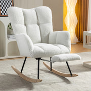 OKWISH Poltrona a Dondolo con Poggiapiedi Pieghevole, Schienale Alto Ergonomico e Braccioli Imbottiti, Teddy, Bianco