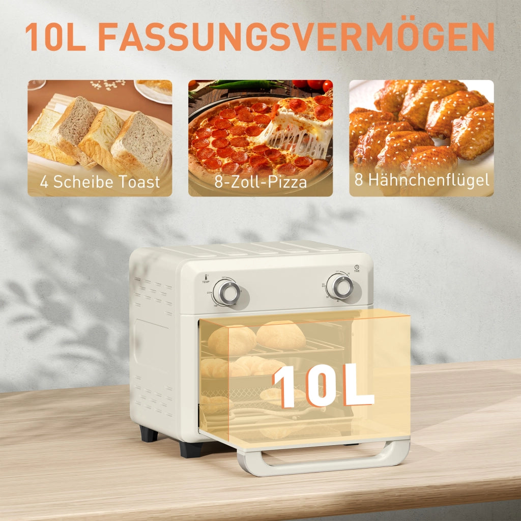 Forno ad Aria Calda per Grigliare, Cuocere e Friggere ¨C zephmum ¨C Timer, 1000W, Lavabile in Lavastoviglie, Bianco Crema