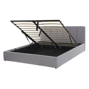 Letto contenitore Rivestimento in tessuto grigio chiaro 140 x 200 cm con testiera a doghe