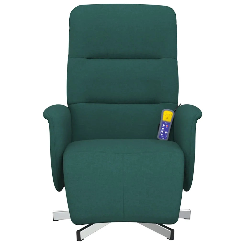 Poltrona Reclinabile Massaggio Poggiapiedi Verde Scuro Tessuto 356577