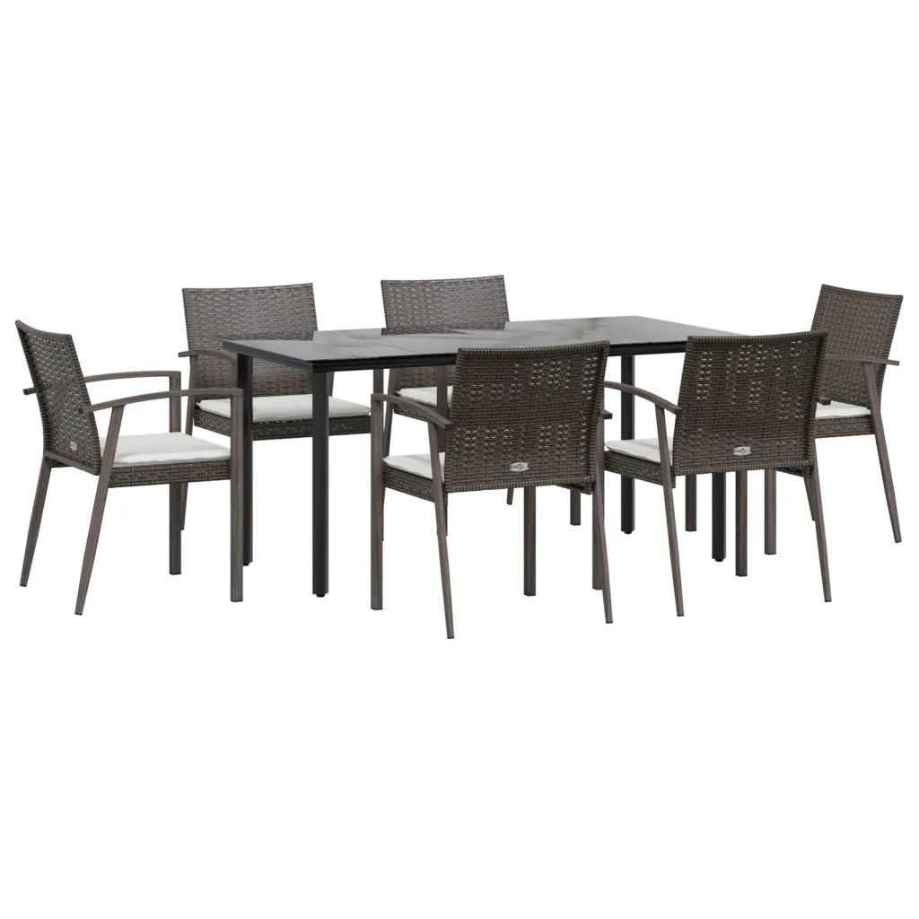 Set Pranzo da Giardino 7 pz con Cuscini in Polyrattan e Acciaio