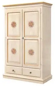Armadio Verona in legno Shabby chic avorio anticato decorato a mano