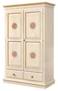 Armadio Verona in legno Shabby chic avorio anticato decorato a mano