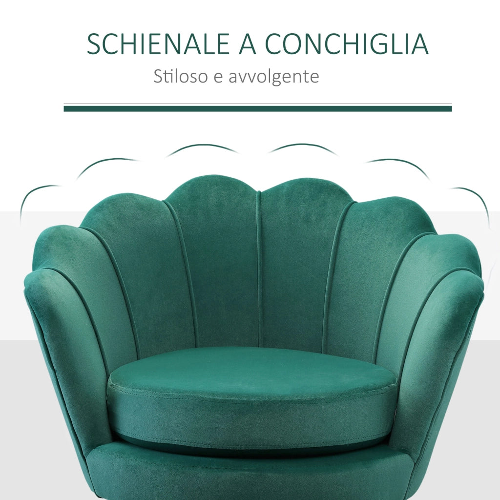 EasyComfort Poltrona Vintage di Design in Velluto Verde Poltroncina da Camera