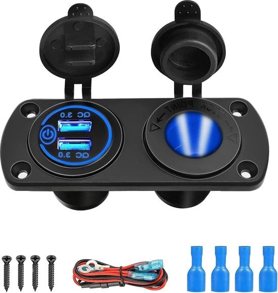 Doppia Connessione USB 3.0 12V-24V Ricarica Connessione Pannello di Interruttore Schermato - Adattatore di Ricarica per Auto - Per Accessori di Camper, Caravan, Camion e Barca
