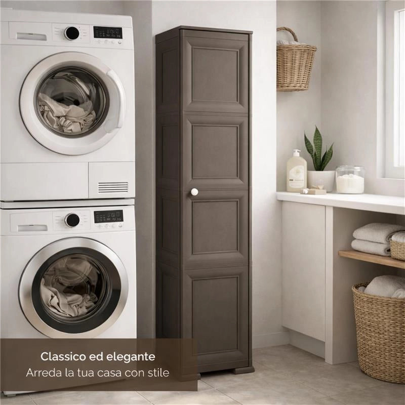 ARMADIO A COLONNA WENGÉ SCURO 40X43X164 CM CON 4 RIPIANI E 1 ANTA LISCIA – MOBILE VERTICALE ORGANIZZAZIONE CASA SALVASPAZIO