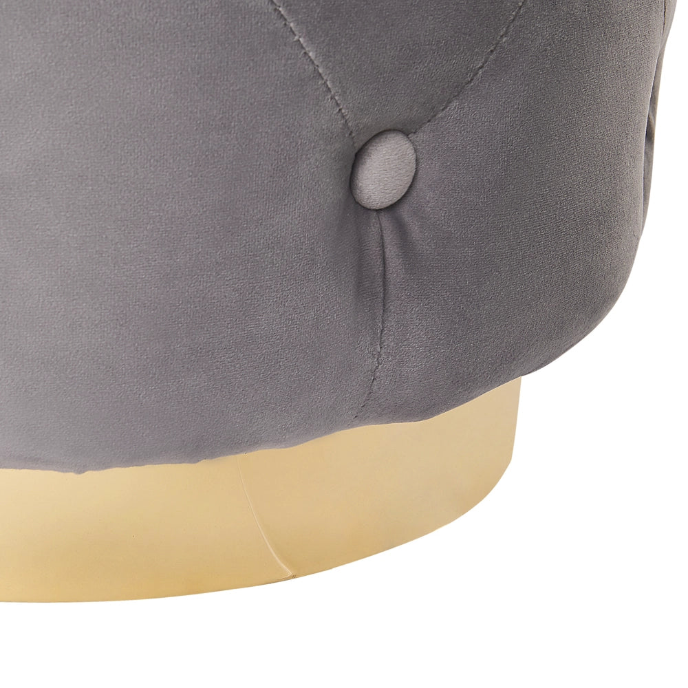 Pouf Rivestimento in Velluto Grigio Base dorato 40 x 41 cm Bottoni capitonné Poggiapiedi Glamour