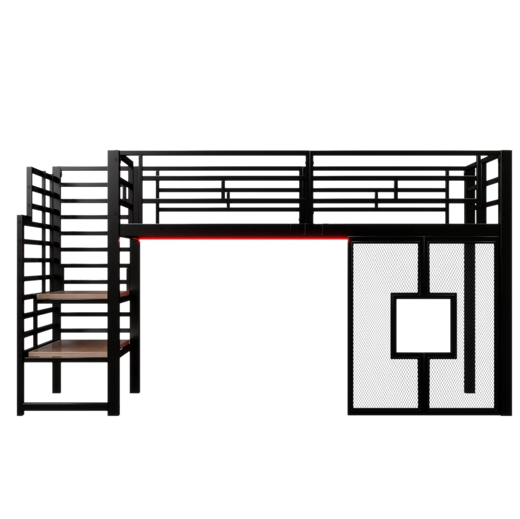 Letto a soppalco 90x200 cm in metallo con scala e LED