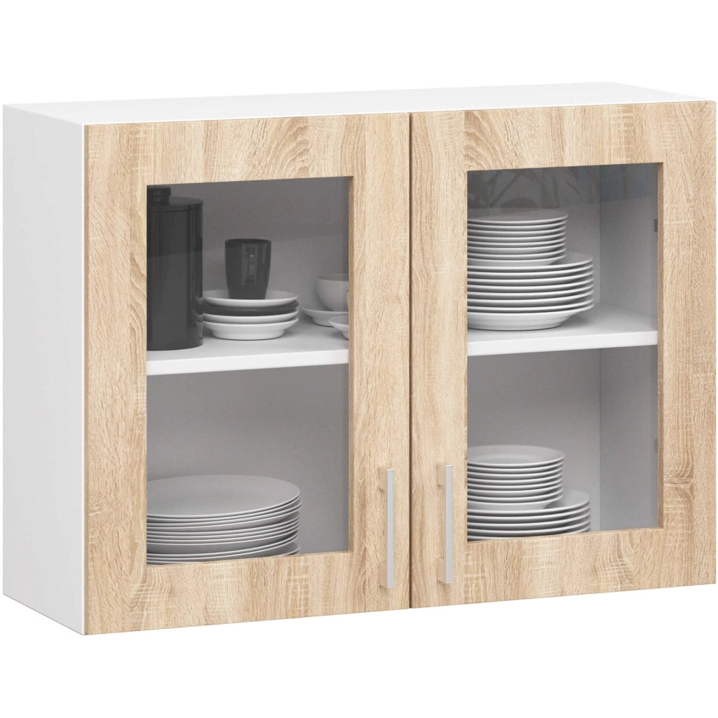 Vetrina da cucina sospesa AKORD LIMA Bianca 80 cm 2 porte inserto frontale Quercia Sonoma 80x30,5x58 cm