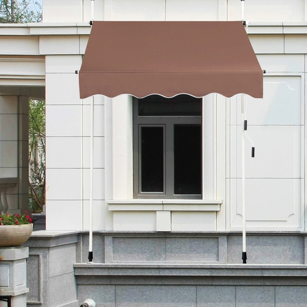 Tenda a molla da 150 cm di larghezza senza forare da balcone resistente ai raggi UV, Tenda regolabile in altezza Marrone-Tende parasole