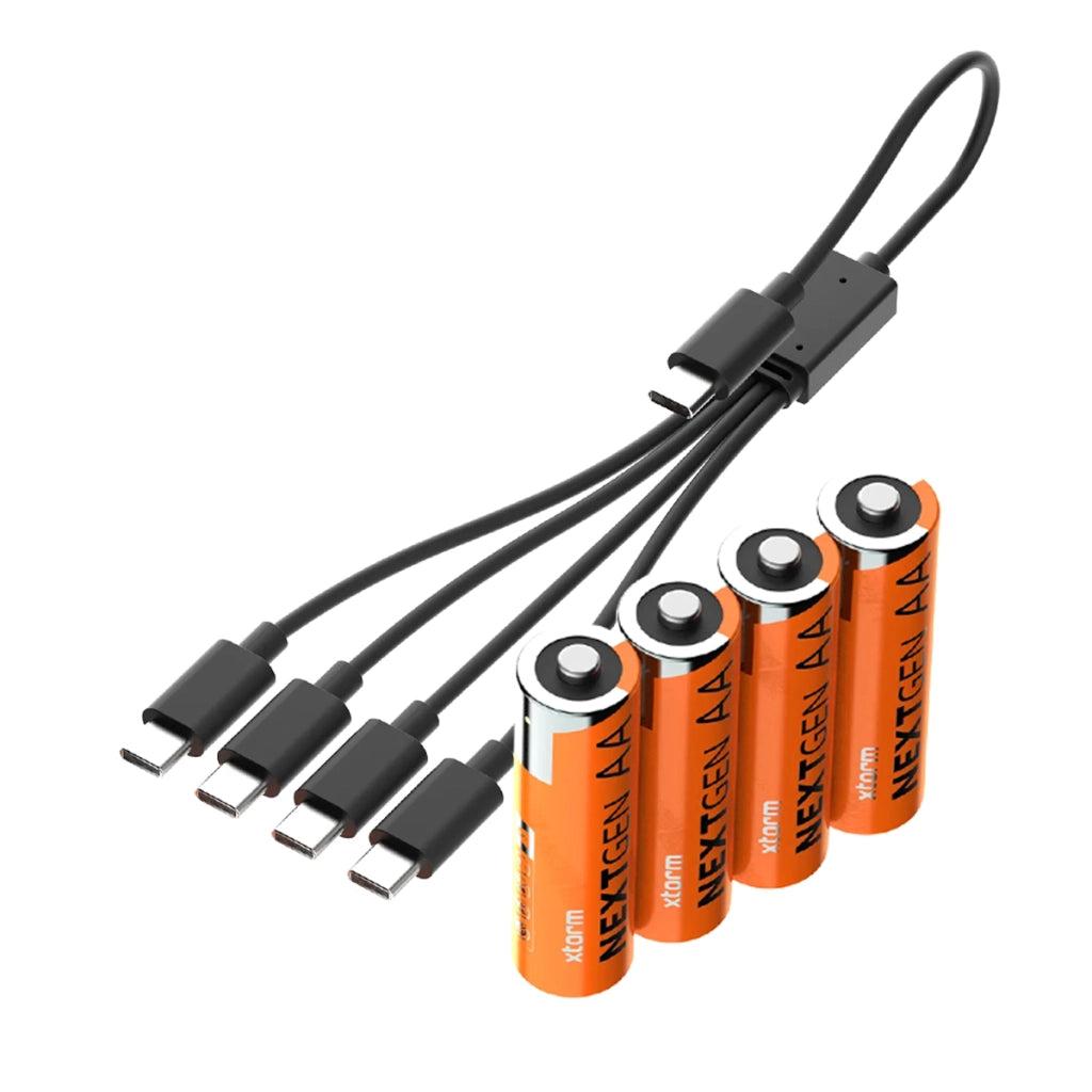 Confezione da 4 batterie AA ricaricabili con porta USB-C, collezione NextGen, con cavo Arancione Xtorm
