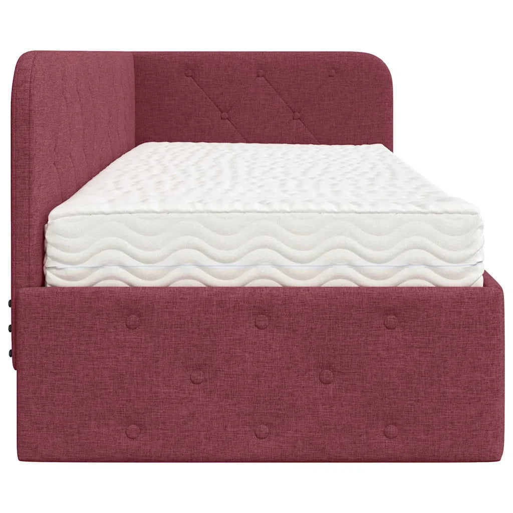 Cornice del letto ad angolo Rosso Vino 80 x 200 cm Tessuto