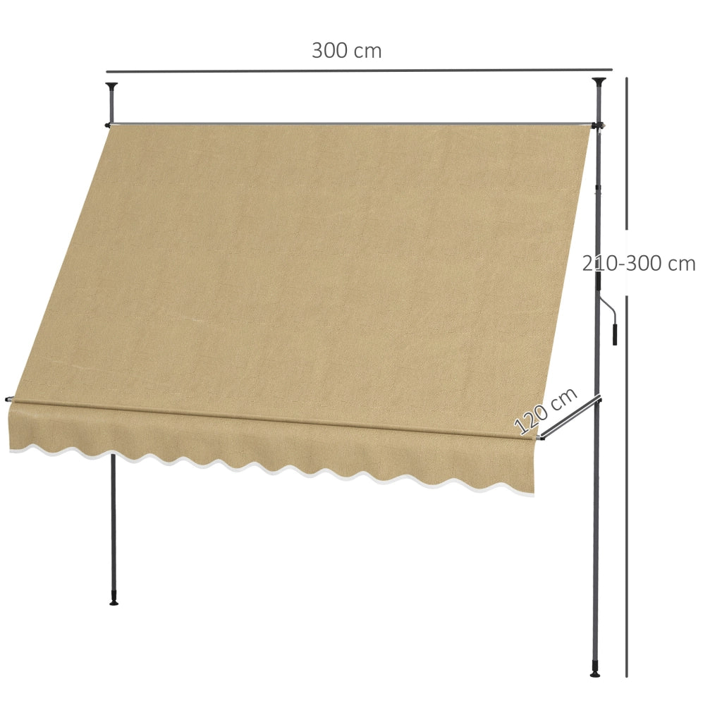 Tenda da Sole Retrattile Manuale con Manovella ¨C Xylo ¨C Beige 300x120x210-300 cm Impermeabile Anti-UV
