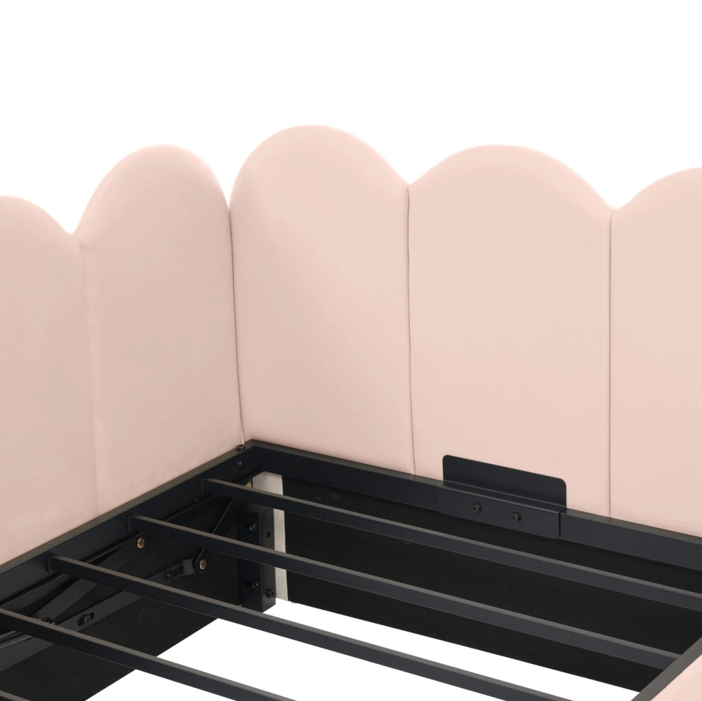 Letto daybed 90x200 cm in velluto rosa con contenitore idraulico e rete in metallo