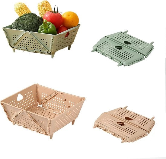 Colaprevia Set di Setiere Opachi con Pedine - Collapso per Pasta, Frutta e Verdura - Spazio Risparmiato, BPA Libero, Resistentente al Lavastoviglie (2 pezzi, Verde e Rosa)