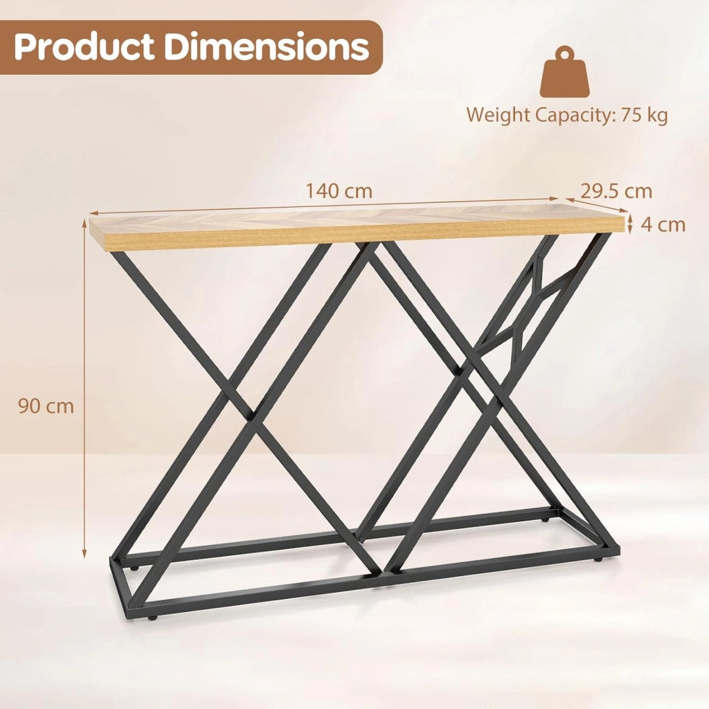 Tavolo Consolle 140 cm, Tavolo Divano con Struttura in Metallo Solido e Spazio di Stoccaggio, Tavolino Stretto in Industriale per Soggiorno, Camera da Letto, Entrata e Corridoio