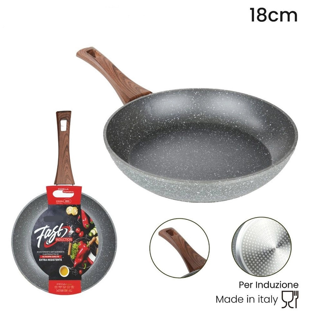 Trade Shop - Padella Rivestimento Antiaderente Antigraffio Per Induzione Manico Legno Da ø 18 A 26 Cm -