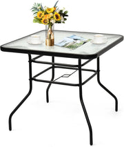 Tavolino in Vetro, con Foro di 40 mm per Ombrellone, 2 Anelli di Fissaggio, Tavolino Multiuso da Esterno, Giardino, Cortile, Balcone, Portata di 80 kg, 81x81x71 cm (Quadrato)